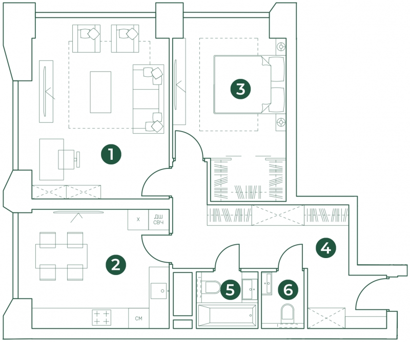 2-комнатная квартира в ЖК Level Мичуринский на 33 этаже в 1 секции. Сдача в 2 кв. 2025 г.