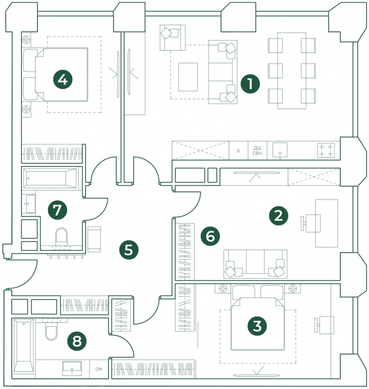 4-комнатная квартира в ЖК Level Мичуринский на 36 этаже в 1 секции. Сдача в 4 кв. 2024 г.