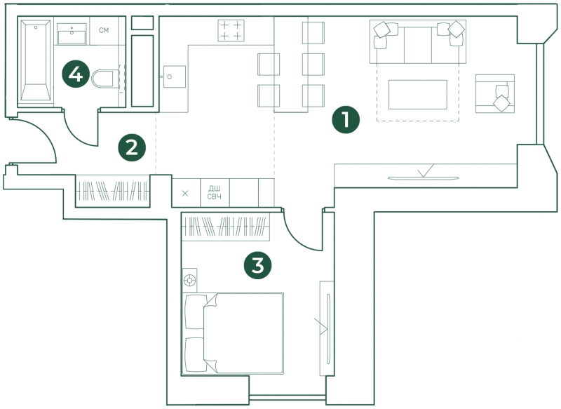 2-комнатная квартира с отделкой в ЖК Эко-квартал VERY на 24 этаже в 1 секции. Сдача в 1 кв. 2024 г.