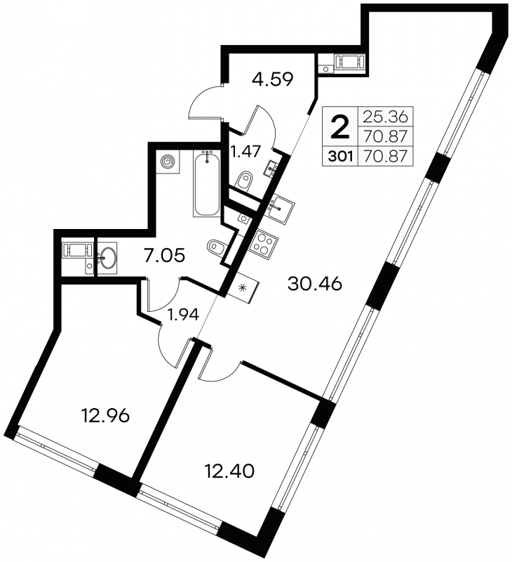 2-комнатная квартира в ЖК Level Мичуринский на 48 этаже в 1 секции. Сдача в 2 кв. 2025 г.