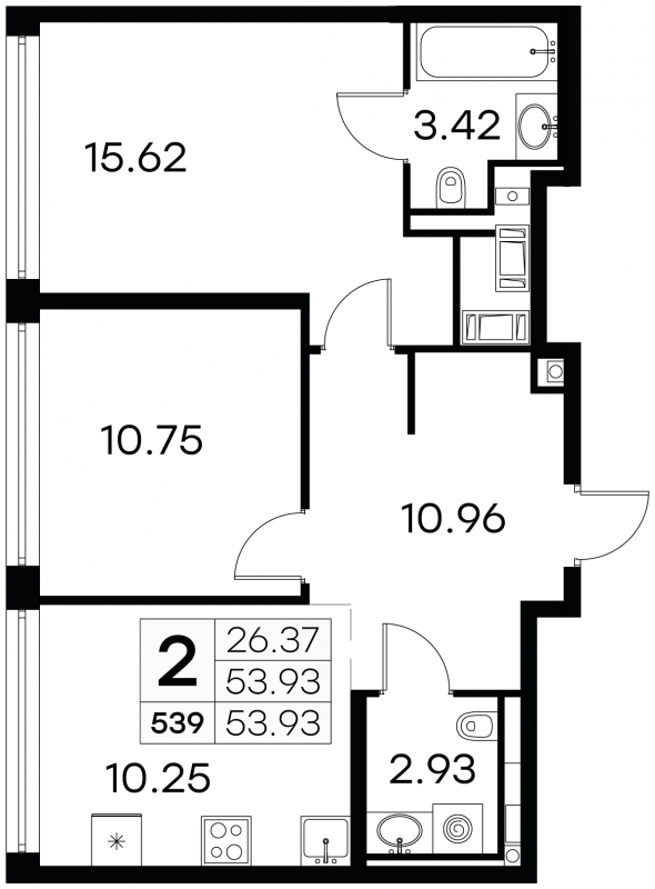 2-комнатная квартира в ЖК Level Мичуринский на 30 этаже в 1 секции. Сдача в 2 кв. 2025 г.