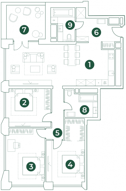 4-комнатная квартира с отделкой в ЖК Бунинские кварталы на 11 этаже в 3 секции. Сдача в 2 кв. 2026 г.