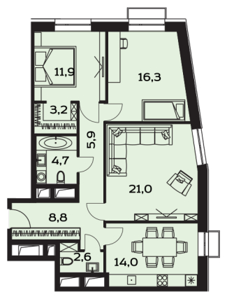 3-комнатная квартира с отделкой в ЖК Октябрьское Поле на 2 этаже в 1 секции. Сдача в 2 кв. 2024 г.