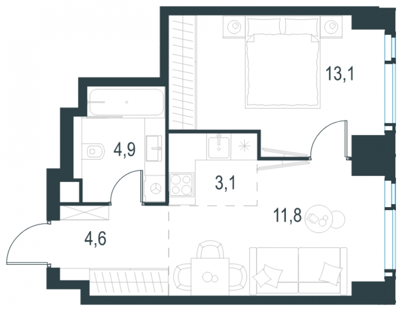 1-комнатная квартира (Студия) в ЖК Пехра на 7 этаже в 2 секции. Сдача в 1 кв. 2024 г.