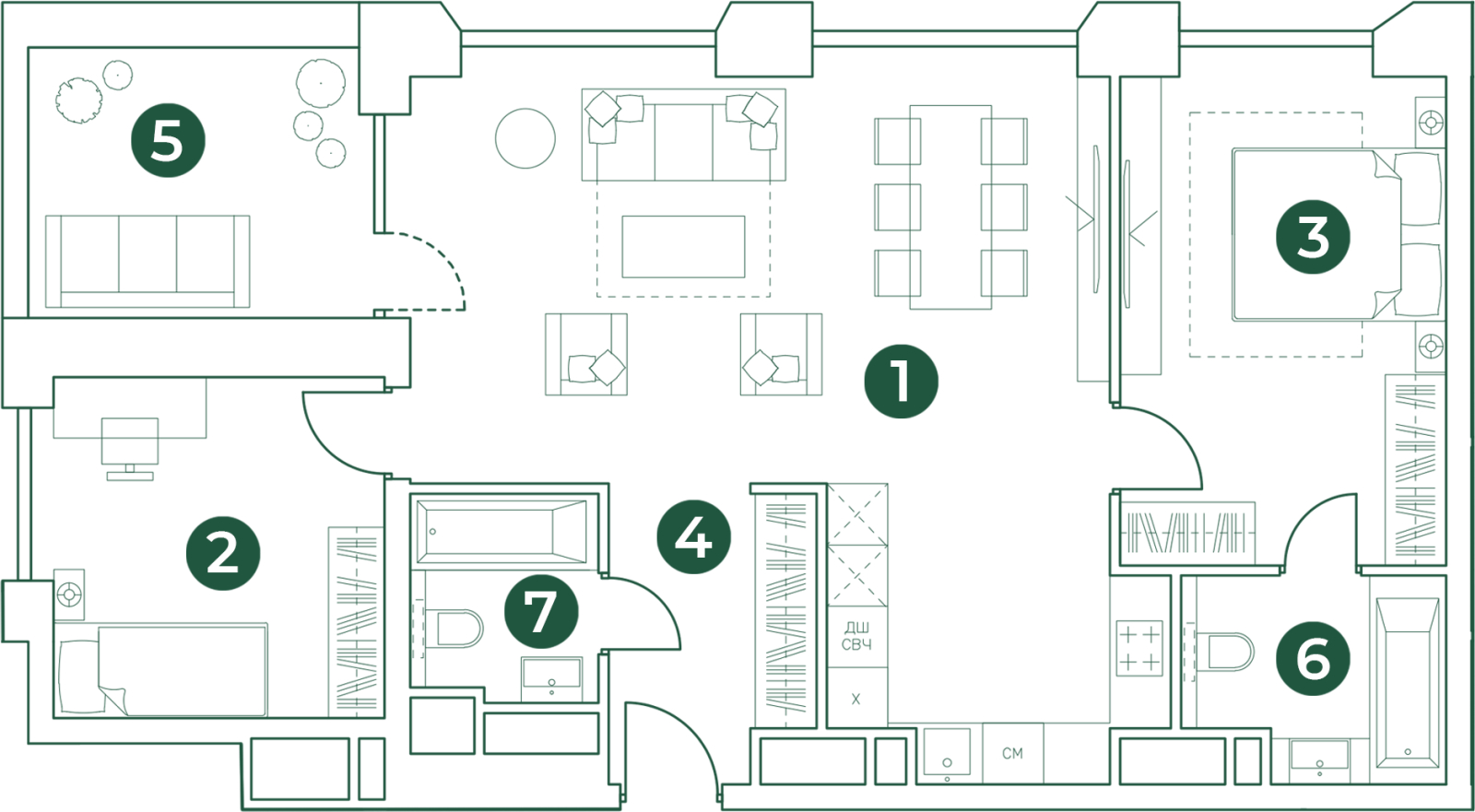 3-комнатная квартира в ЖК Северная корона на 7 этаже в 1 секции. Сдача в 4 кв. 2023 г.
