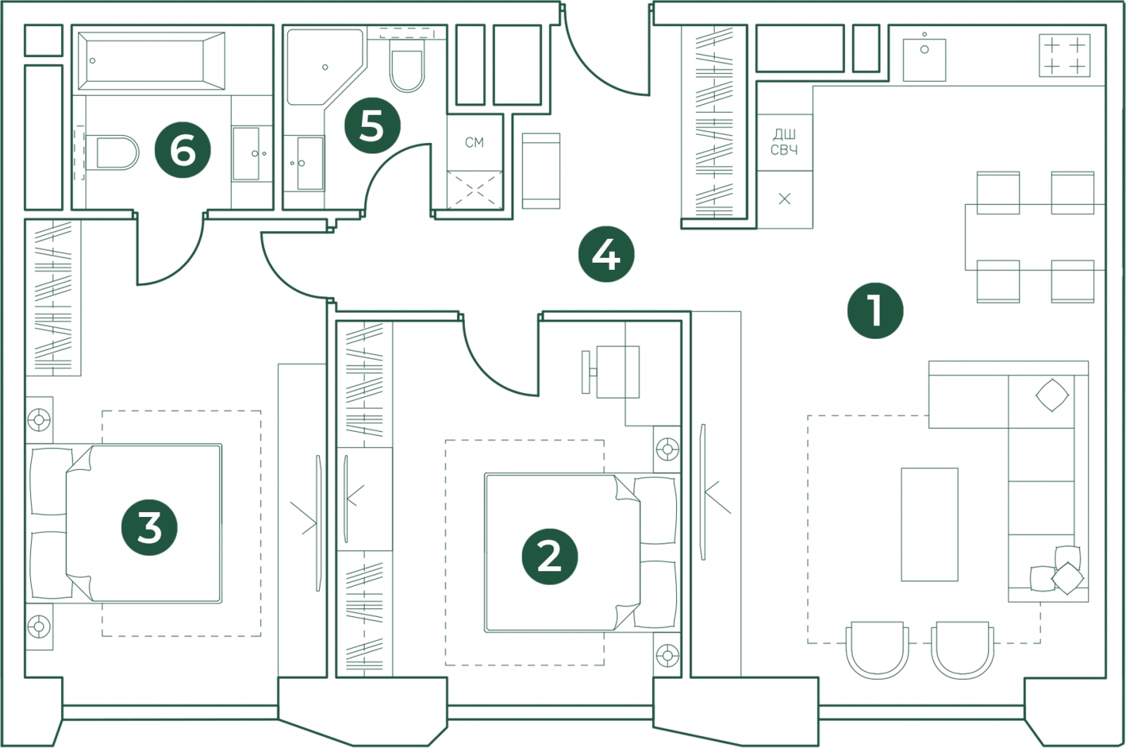 4-комнатная квартира в ЖК Level Мичуринский на 48 этаже в 1 секции. Сдача в 2 кв. 2025 г.