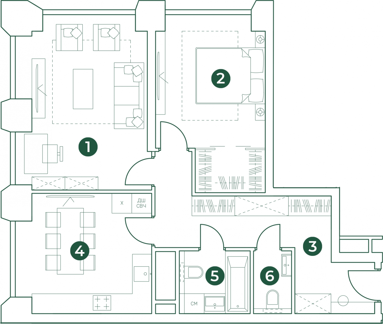 2-комнатная квартира в ЖК AFI Park Воронцовский на 10 этаже в 1 секции. Сдача в 3 кв. 2023 г.