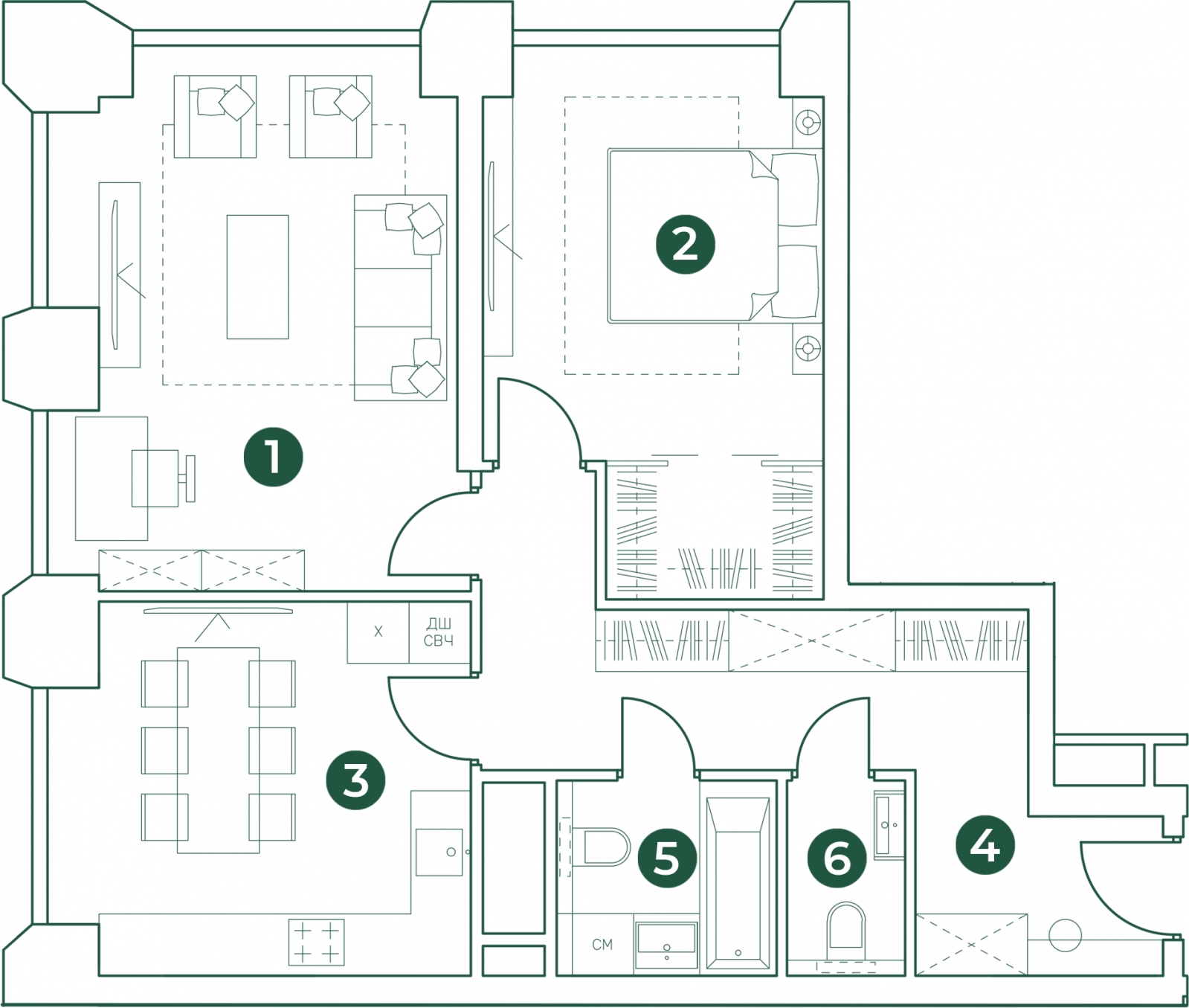 2-комнатная квартира в ЖК AFI Park Воронцовский на 13 этаже в 1 секции. Сдача в 3 кв. 2023 г.