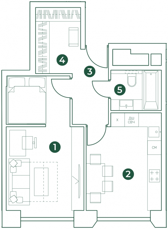 2-комнатная квартира с отделкой в ЖК Янила Кантри Клаб на 7 этаже в 1 секции. Сдача в 1 кв. 2023 г.