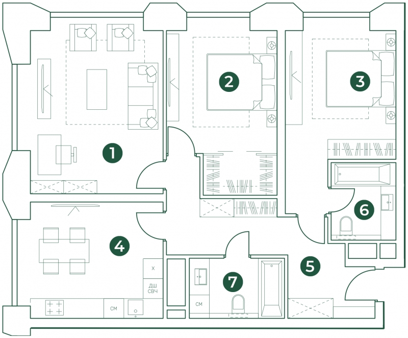 4-комнатная квартира в ЖК Level Мичуринский на 51 этаже в 1 секции. Сдача в 2 кв. 2025 г.