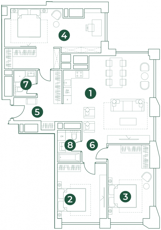 4-комнатная квартира с отделкой в ЖК Эко-квартал VERY на 31 этаже в 1 секции. Сдача в 1 кв. 2024 г.