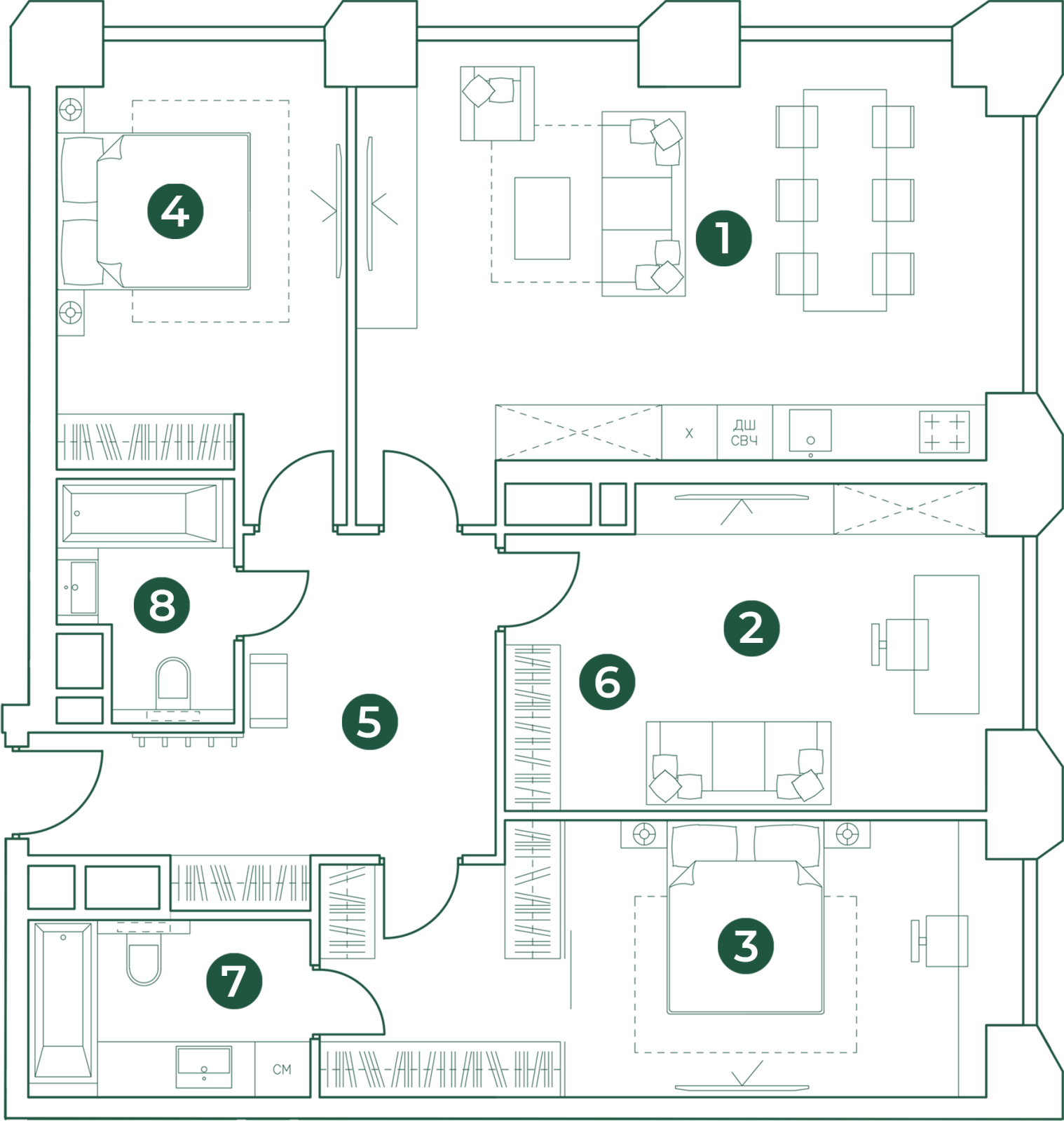 2-комнатная квартира в ЖК Бунинские кварталы на 5 этаже в 1 секции. Сдача в 2 кв. 2026 г.