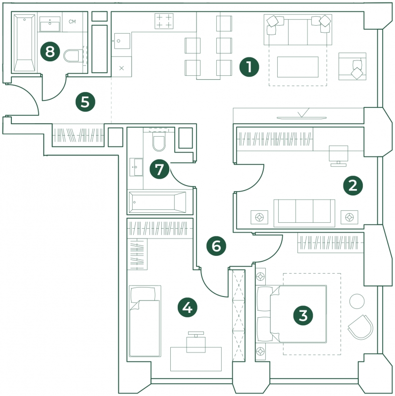 3-комнатная квартира с отделкой в ЖК Эко-квартал VERY на 8 этаже в 1 секции. Сдача в 1 кв. 2024 г.