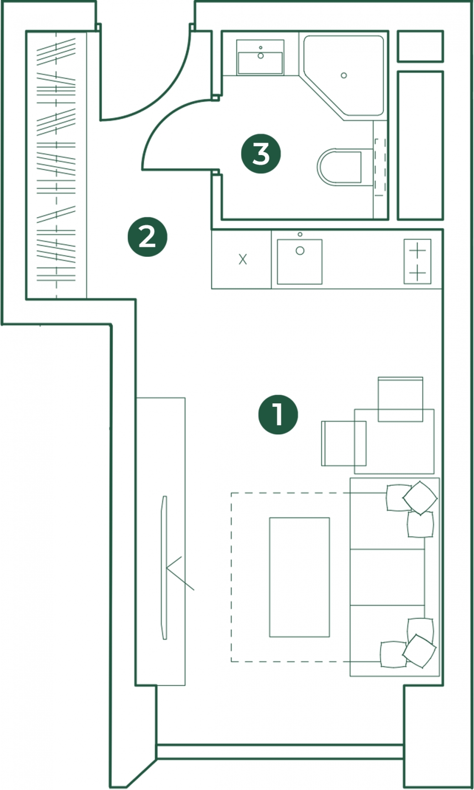 1-комнатная квартира (Студия) с отделкой в ЖК Эко-квартал VERY на 2 этаже в 1 секции. Сдача в 1 кв. 2024 г.