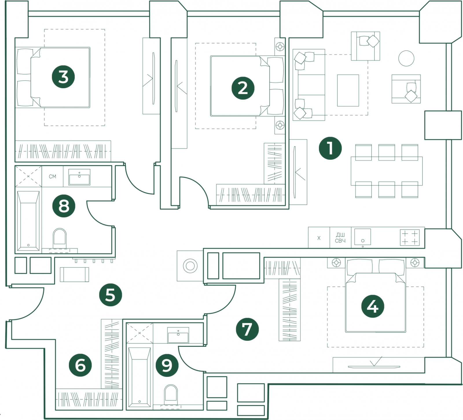 3-комнатная квартира в ЖК MYPRIORITY Basmanny на 8 этаже в 6 секции. Сдача в 3 кв. 2024 г.