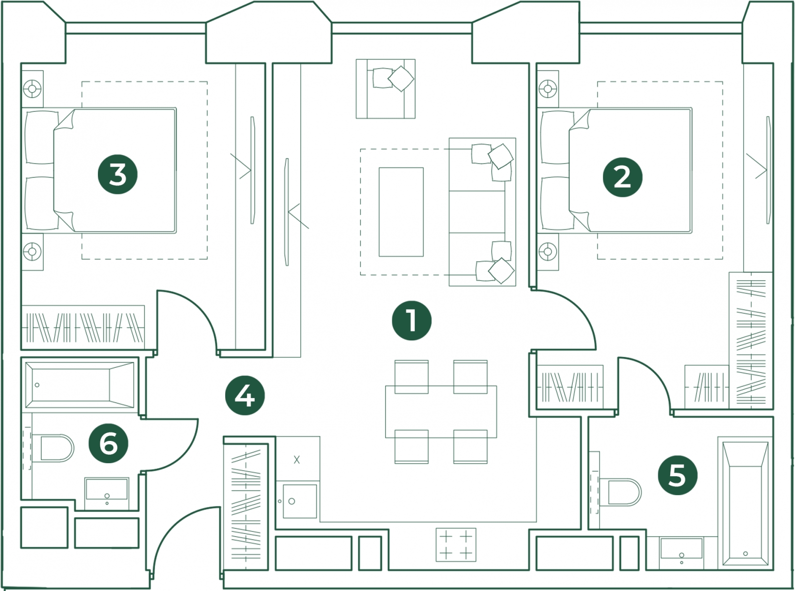 3-комнатная квартира в ЖК Бригантина на 2 этаже в 2 секции. Сдача в 3 кв. 2023 г.