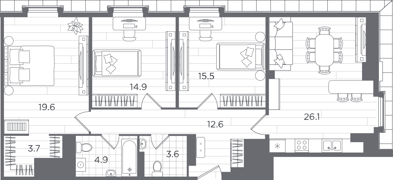 1-комнатная квартира с отделкой в ЖК Матвеевский Парк на 32 этаже в 1 секции. Сдача в 2 кв. 2024 г.