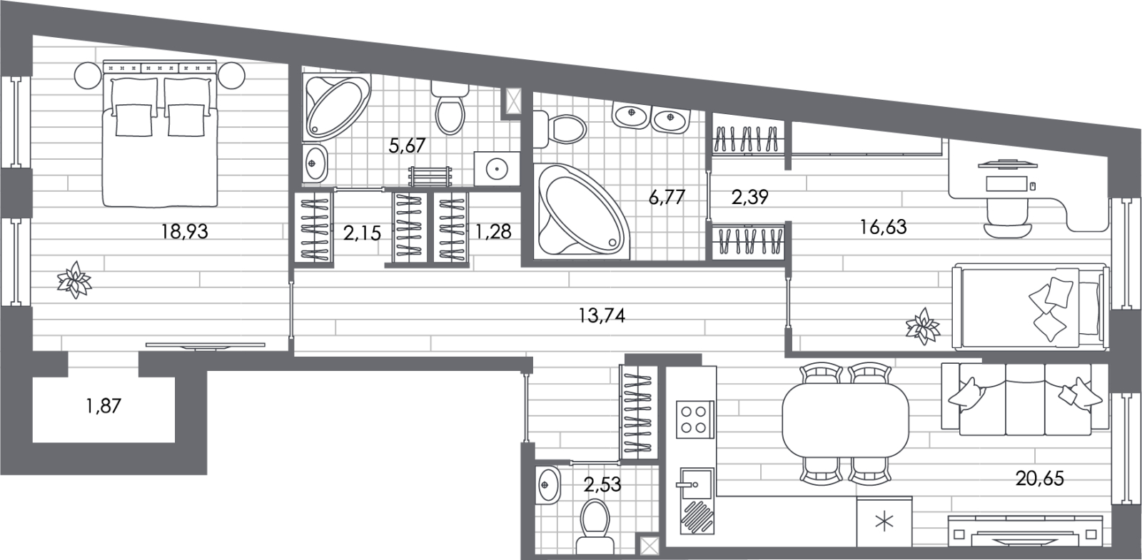 2-комнатная квартира с отделкой в ЖК MYPRIORITY Basmanny на 11 этаже в 3 секции. Сдача в 3 кв. 2024 г.