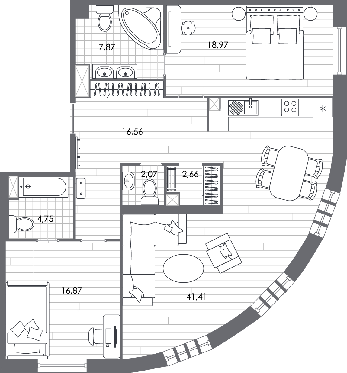 2-комнатная квартира в ЖК MYPRIORITY Basmanny на 3 этаже в 16 секции. Сдача в 3 кв. 2024 г.