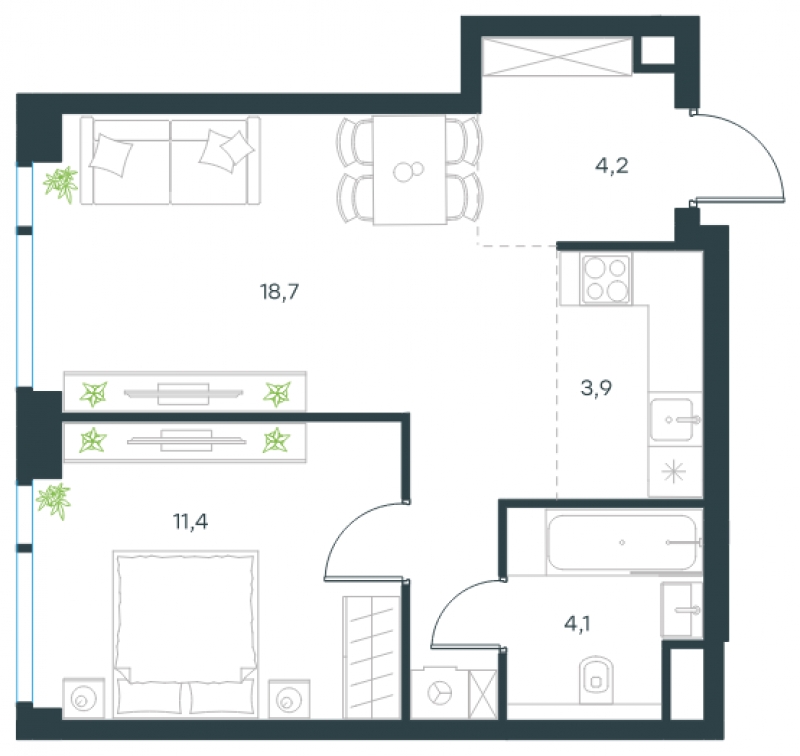 1-комнатная квартира (Студия) в ЖК Пехра на 11 этаже в 12 секции. Сдача в 1 кв. 2024 г.