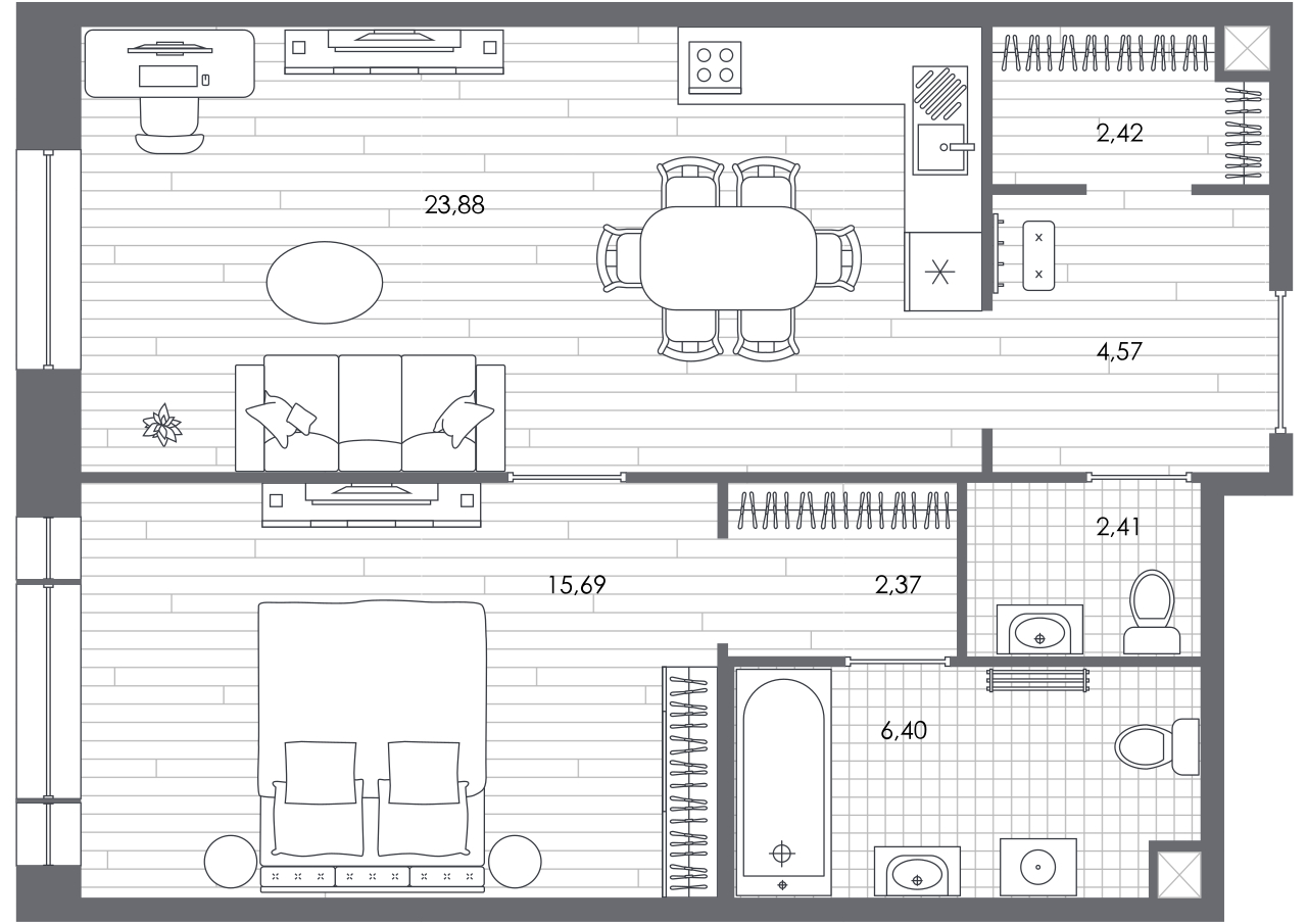 2-комнатная квартира с отделкой в ЖК Матвеевский Парк на 14 этаже в 1 секции. Сдача в 4 кв. 2024 г.