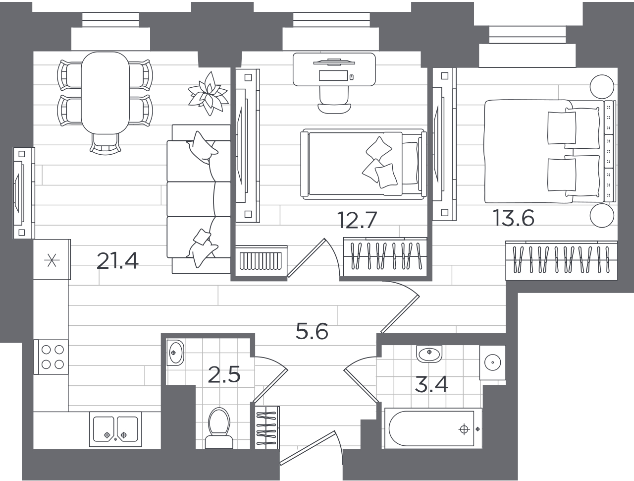 1-комнатная квартира (Студия) с отделкой в ЖК Матвеевский Парк на 2 этаже в 1 секции. Сдача в 4 кв. 2024 г.