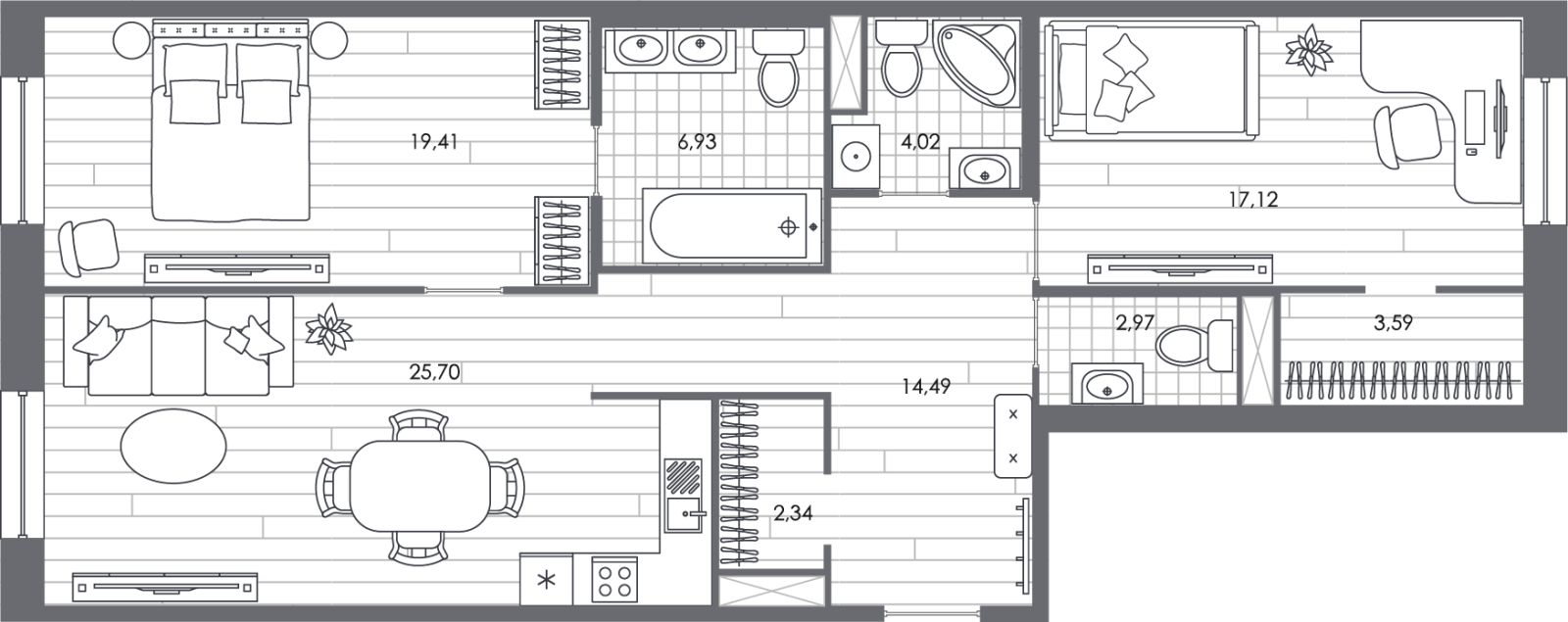 2-комнатная квартира с отделкой в ЖК Матвеевский Парк на 33 этаже в 1 секции. Сдача в 4 кв. 2024 г.