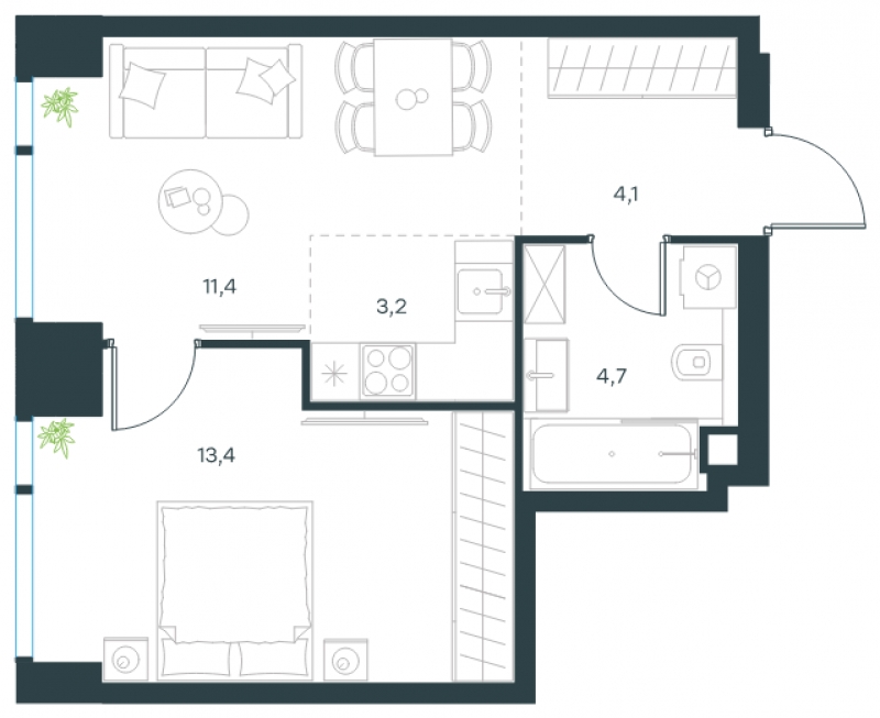 1-комнатная квартира (Студия) в ЖК Пехра на 7 этаже в 12 секции. Сдача в 1 кв. 2024 г.