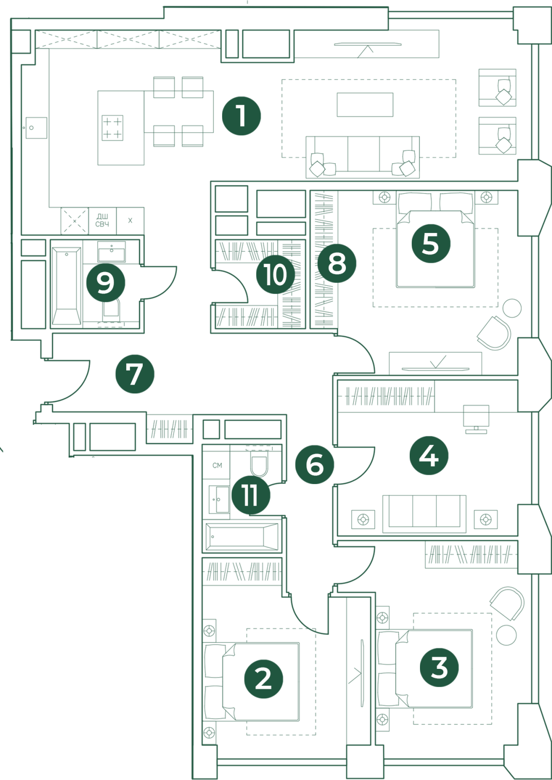 3-комнатная квартира в ЖК Бригантина на 2 этаже в 3 секции. Сдача в 4 кв. 2022 г.