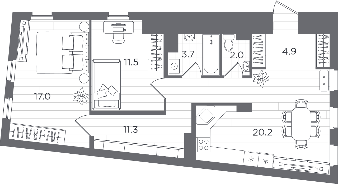 4-комнатная квартира с отделкой в ЖК Эко-квартал VERY на 20 этаже в 1 секции. Сдача в 1 кв. 2024 г.
