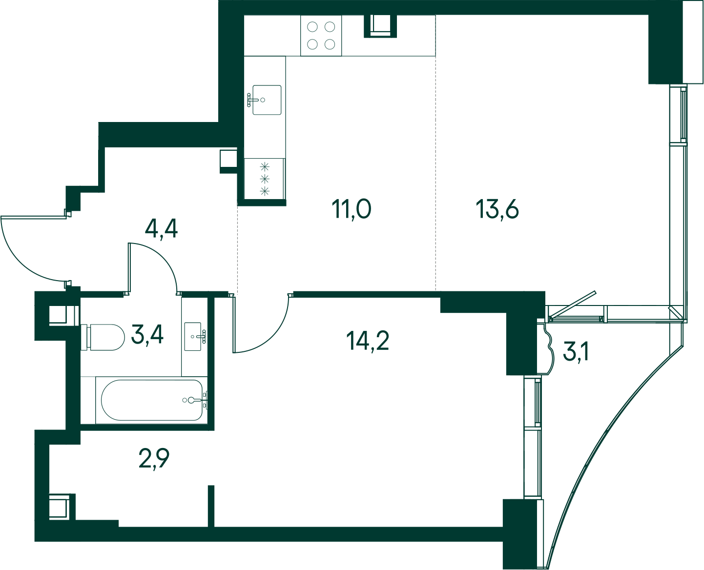 2-комнатная квартира в ЖК Бунинские кварталы на 20 этаже в 1 секции. Сдача в 2 кв. 2026 г.