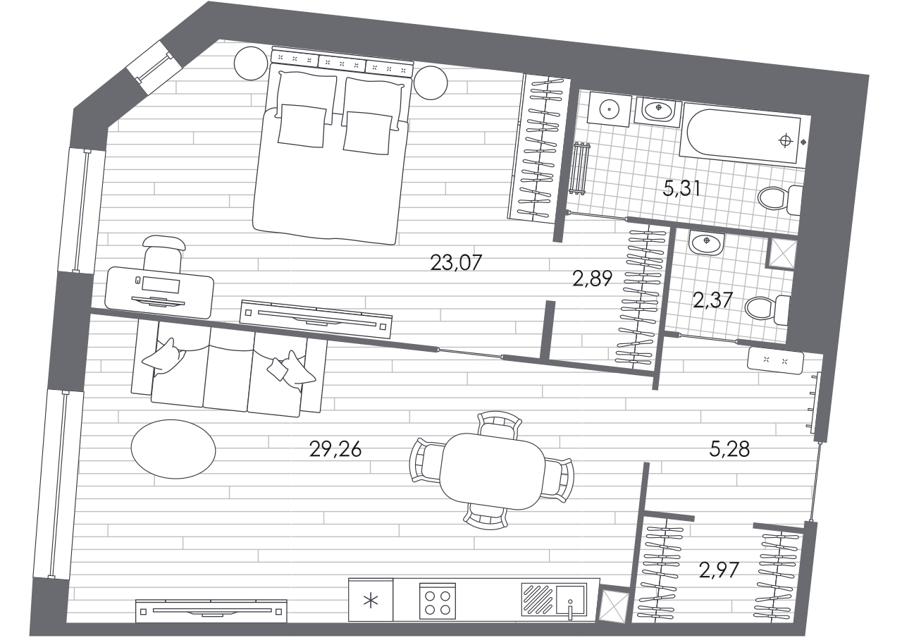 2-комнатная квартира с отделкой в ЖК Level Мичуринский на 32 этаже в 1 секции. Сдача в 4 кв. 2024 г.