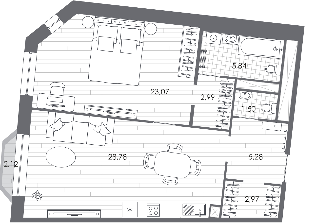 1-комнатная квартира в ЖК Северная корона на 3 этаже в 1 секции. Сдача в 4 кв. 2023 г.