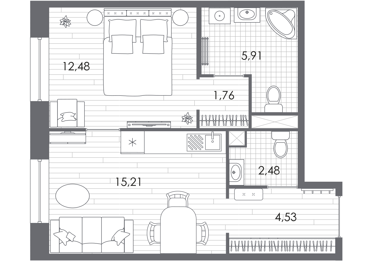 1-комнатная квартира (Студия) с отделкой в ЖК Эко-квартал VERY на 17 этаже в 1 секции. Сдача в 1 кв. 2024 г.