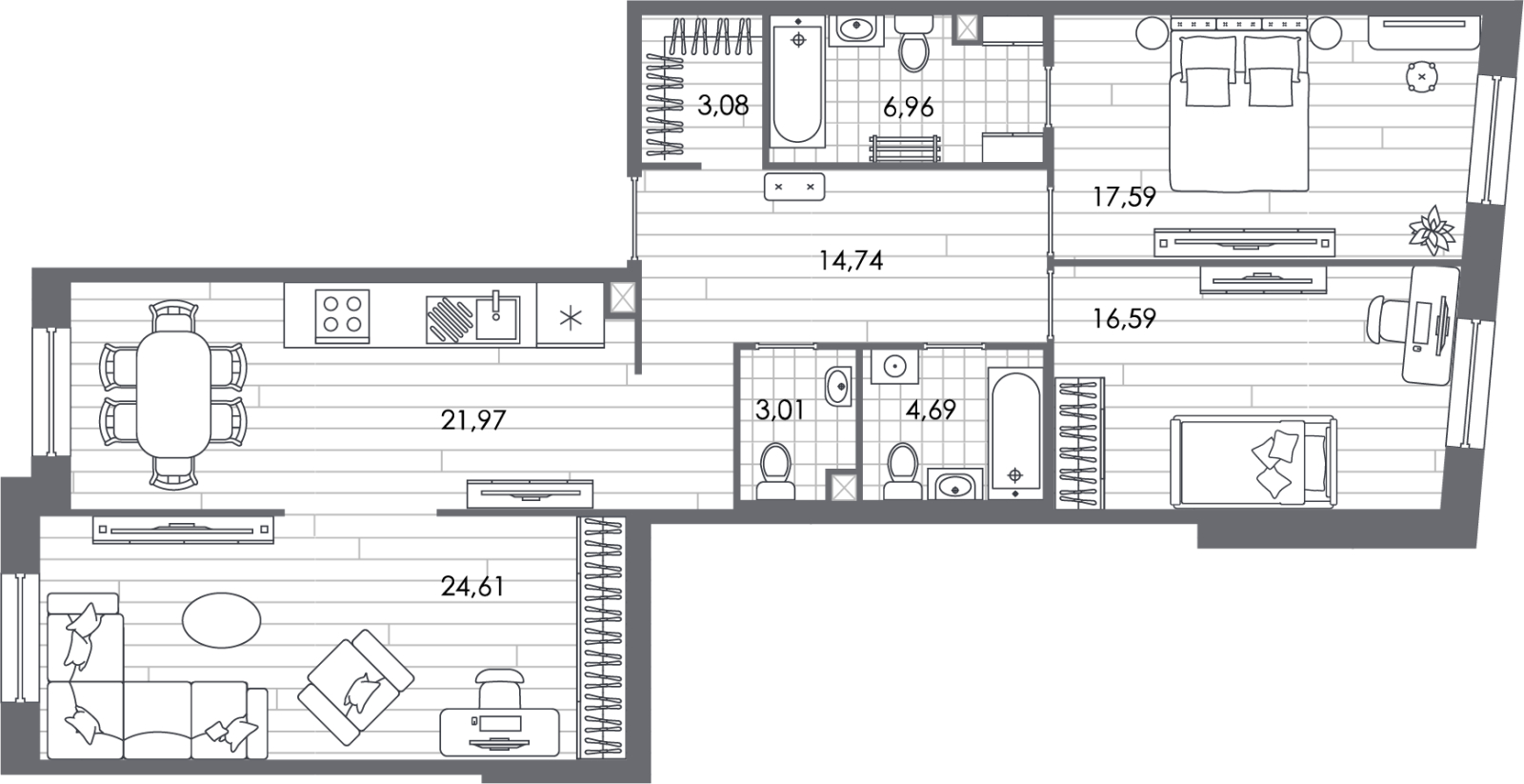 1-комнатная квартира с отделкой в ЖК Матвеевский Парк на 2 этаже в 1 секции. Сдача в 2 кв. 2024 г.