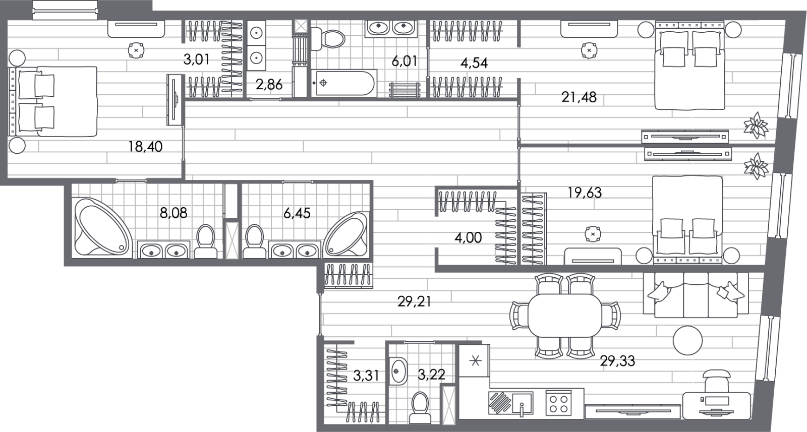 4-комнатная квартира с отделкой в ЖК Эко-квартал VERY на 8 этаже в 1 секции. Сдача в 1 кв. 2024 г.