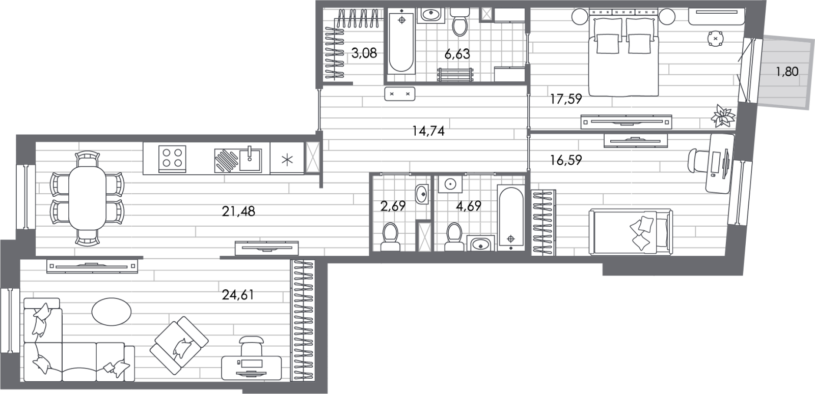 1-комнатная квартира в ЖК Бунинские кварталы на 22 этаже в 1 секции. Сдача в 2 кв. 2026 г.
