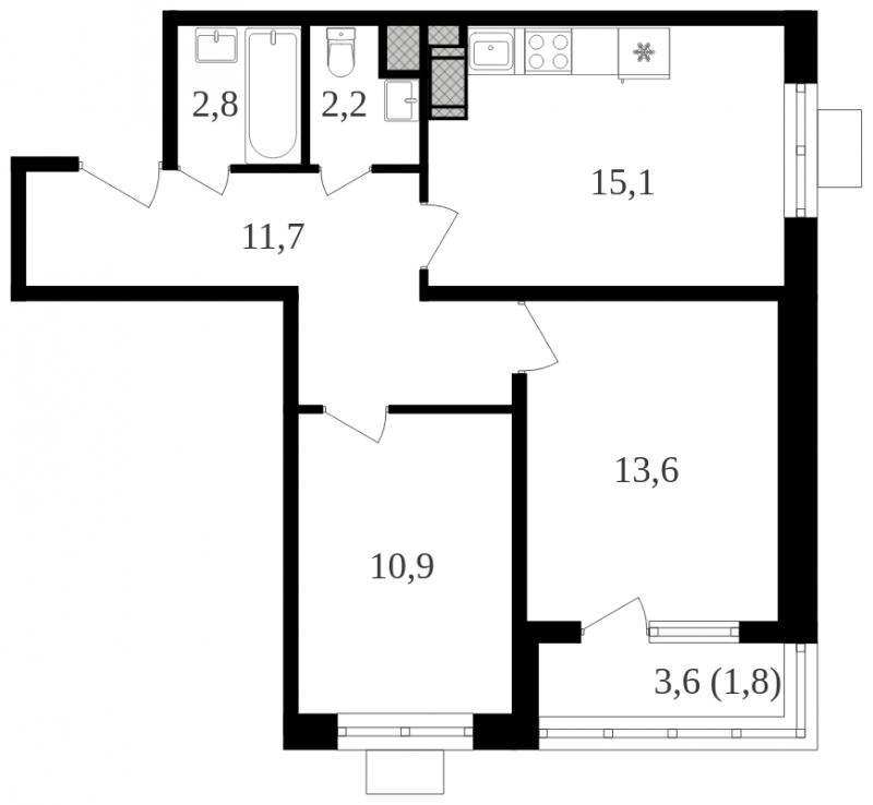 2-комнатная квартира с отделкой в ЖК Октябрьское Поле на 3 этаже в 1 секции. Сдача в 2 кв. 2024 г.