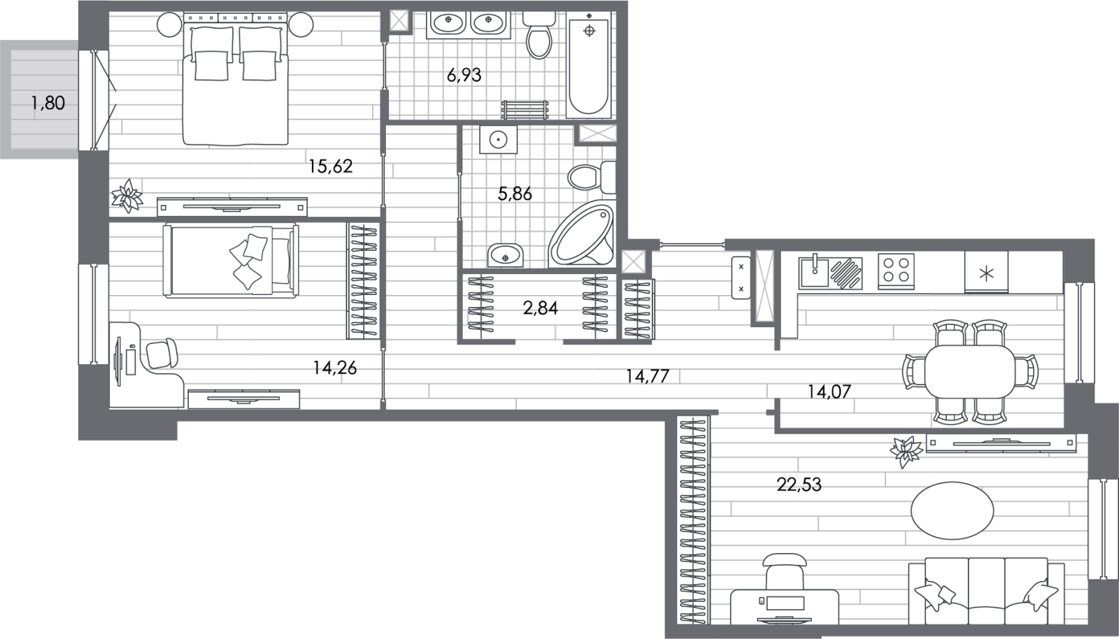 4-комнатная квартира с отделкой в ЖК Эко-квартал VERY на 3 этаже в 1 секции. Сдача в 1 кв. 2024 г.