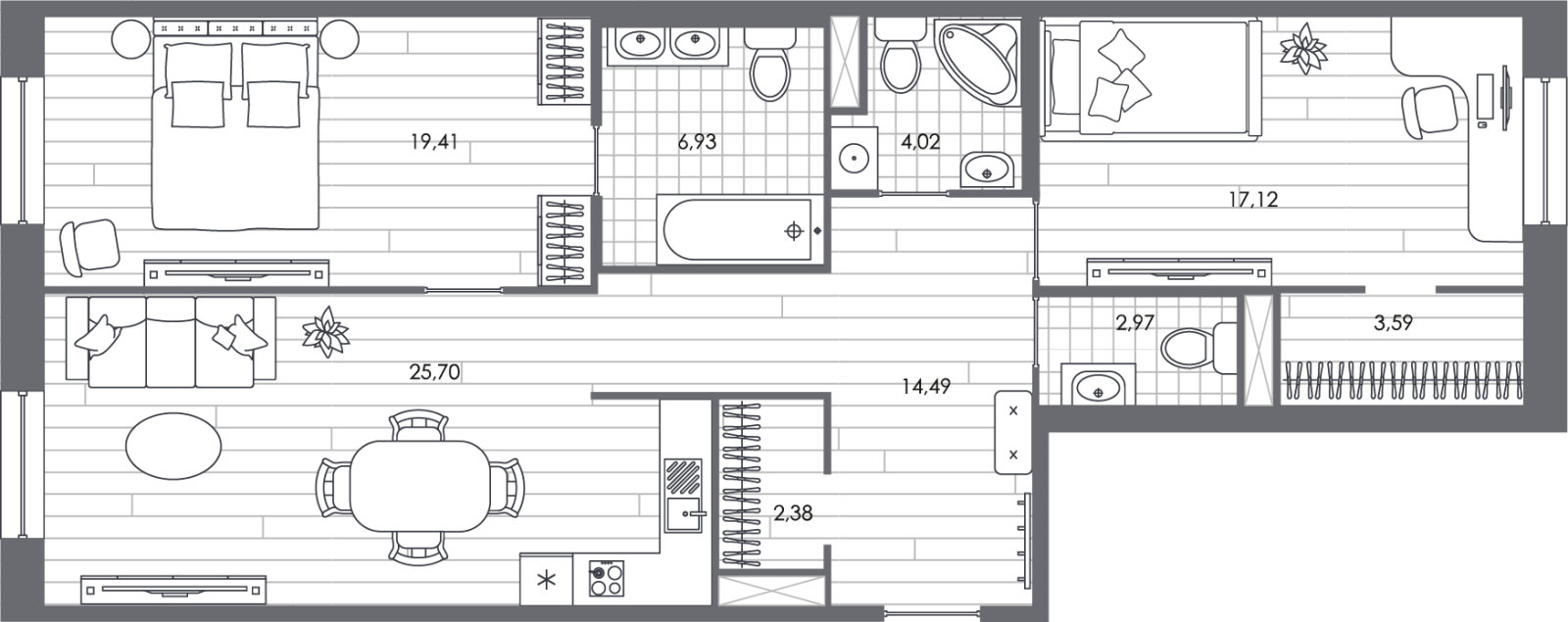 1-комнатная квартира (Студия) с отделкой в ЖК Матвеевский Парк на 28 этаже в 1 секции. Сдача в 1 кв. 2025 г.