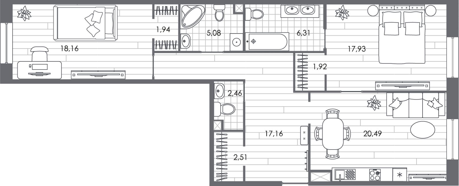 1-комнатная квартира с отделкой в ЖК Матвеевский Парк на 23 этаже в 1 секции. Сдача в 1 кв. 2025 г.