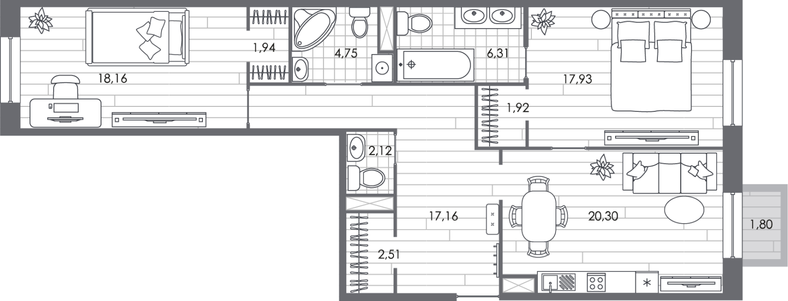 1-комнатная квартира (Студия) в ЖК Бунинские кварталы на 12 этаже в 2 секции. Сдача в 2 кв. 2026 г.