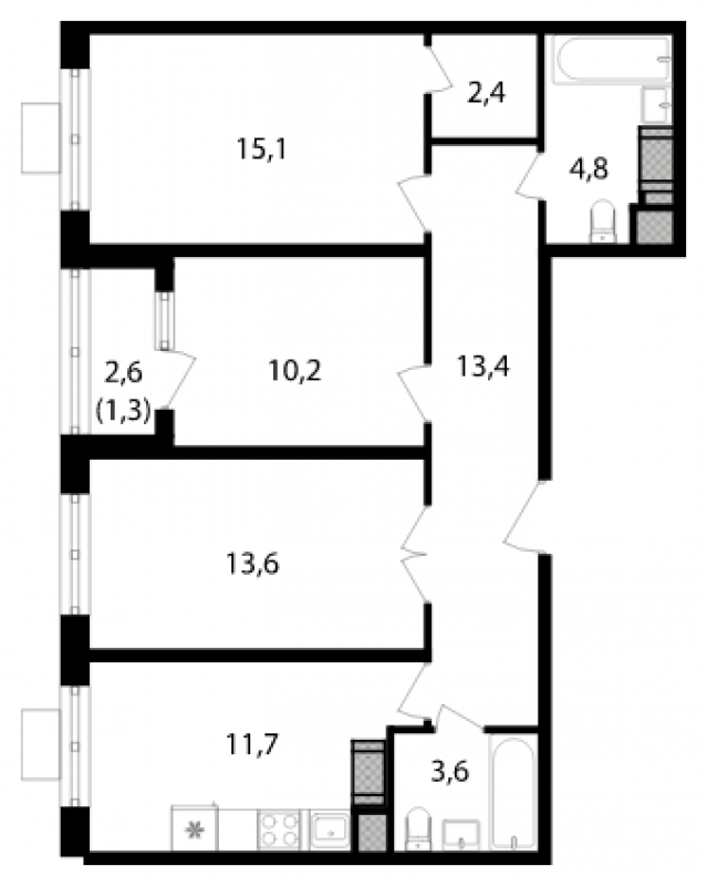 4-комнатная квартира в ЖК Клубный дом на Котельнической на 7 этаже в 3 секции. Дом сдан.