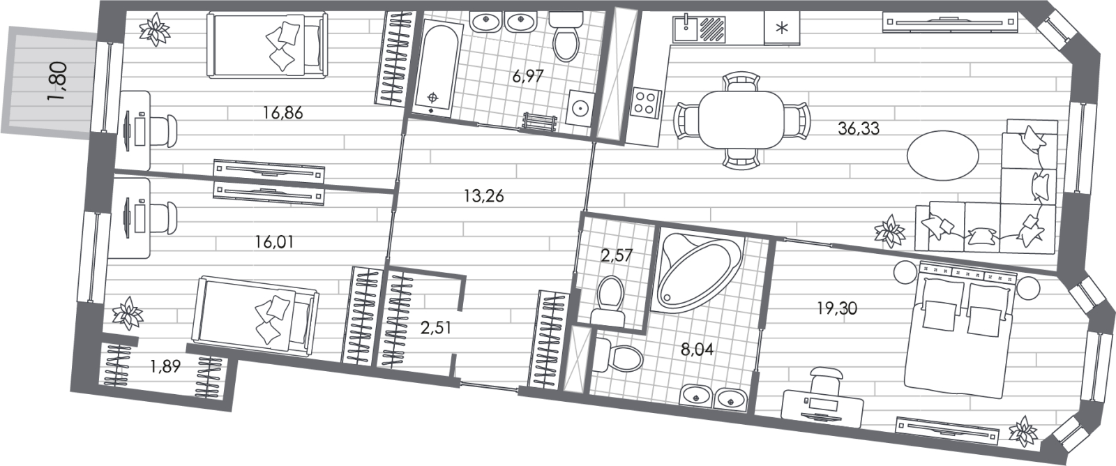 2-комнатная квартира в ЖК Level Мичуринский на 29 этаже в 1 секции. Сдача в 2 кв. 2025 г.