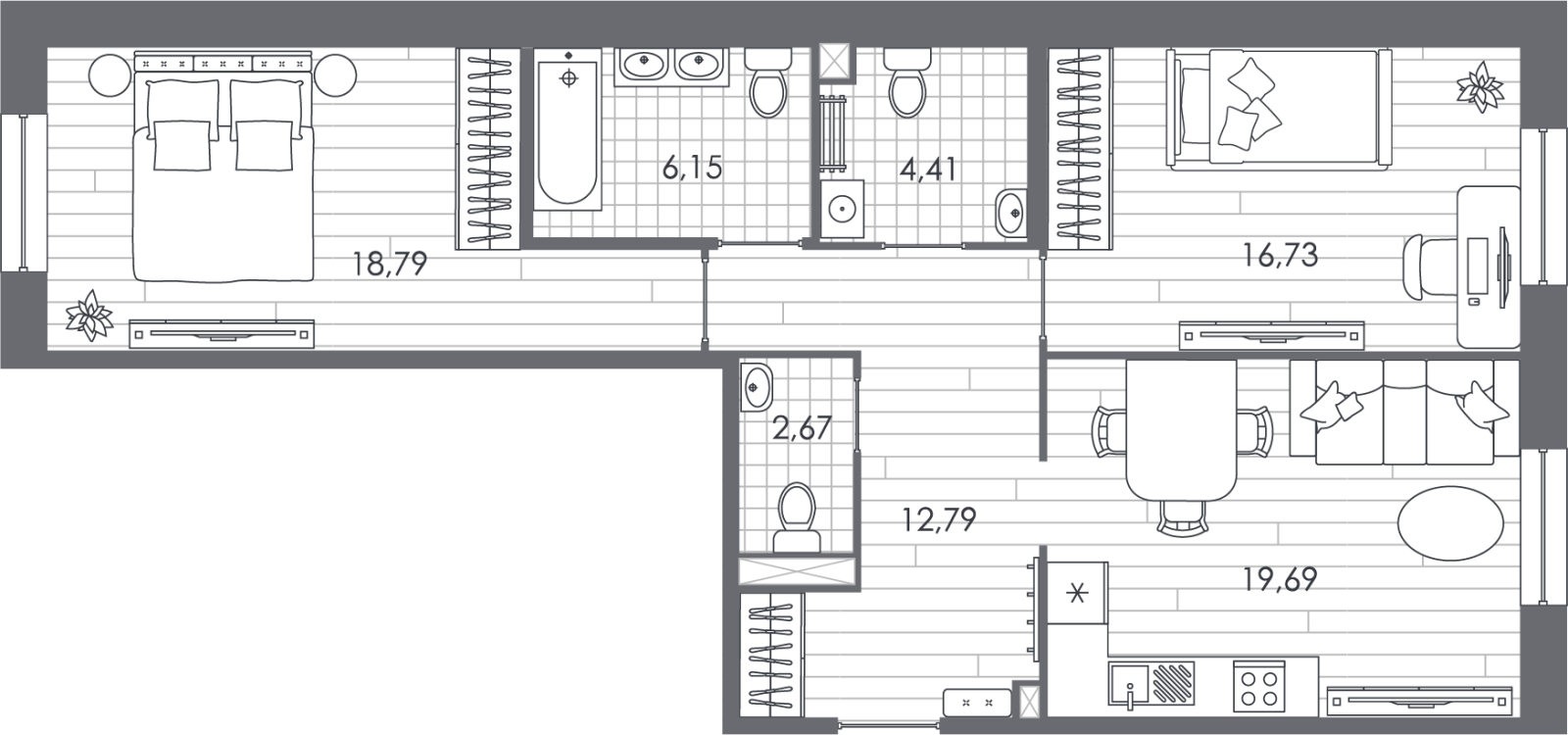 4-комнатная квартира с отделкой в ЖК Эко-квартал VERY на 15 этаже в 1 секции. Сдача в 1 кв. 2024 г.