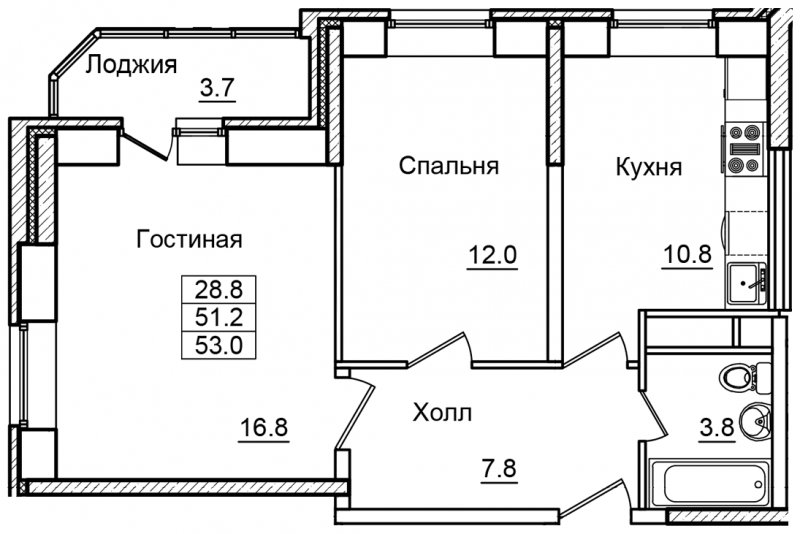 2-комнатная квартира в ЖК MYPRIORITY Basmanny на 13 этаже в 18 секции. Сдача в 3 кв. 2024 г.