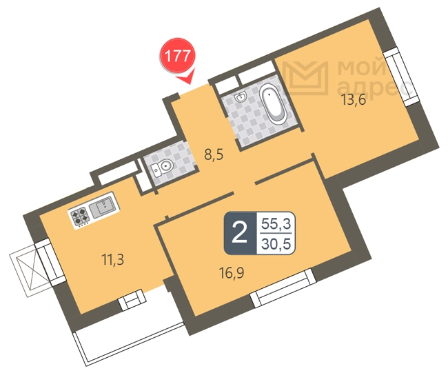 3-комнатная квартира в ЖК MYPRIORITY Basmanny на 6 этаже в 14 секции. Сдача в 3 кв. 2024 г.