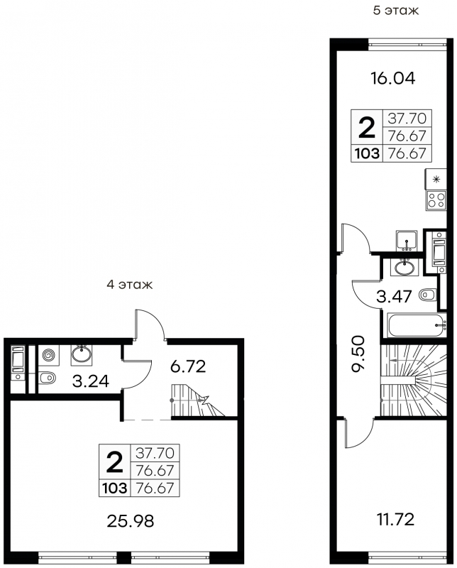 2-комнатная квартира в ЖК MYPRIORITY Basmanny на 3 этаже в 14 секции. Сдача в 3 кв. 2024 г.