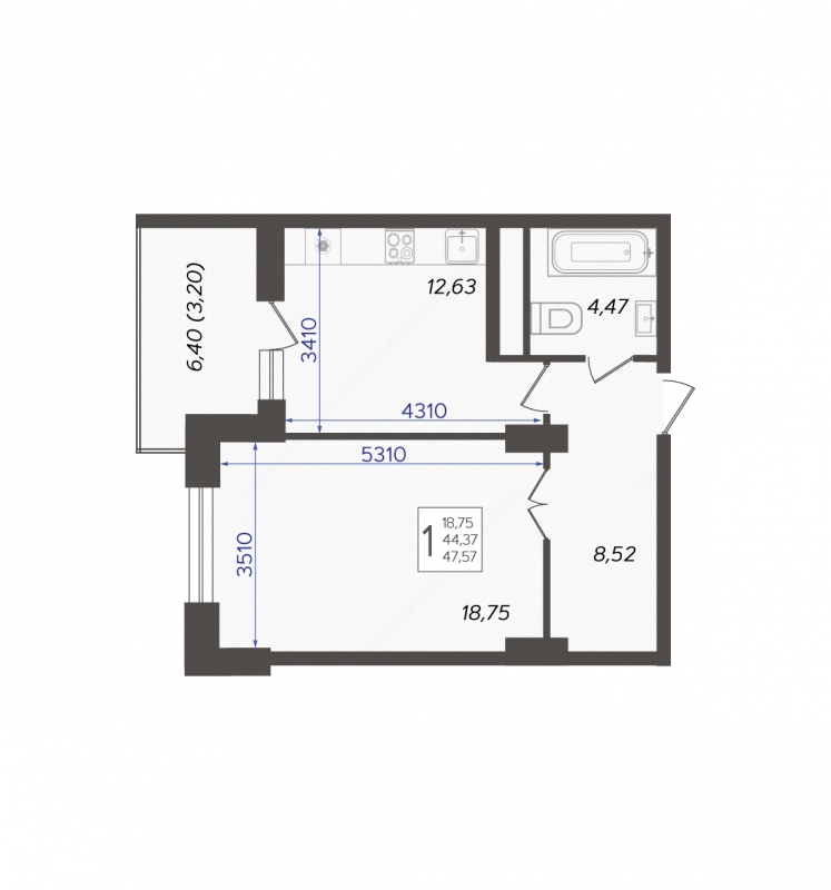 2-комнатная квартира с отделкой в ЖК Эко-квартал VERY на 3 этаже в 1 секции. Сдача в 1 кв. 2024 г.