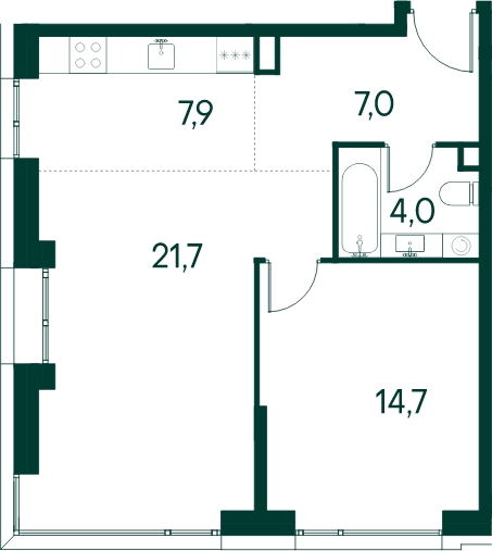 1-комнатная квартира (Студия) с отделкой в ЖК Эко-квартал VERY на 11 этаже в 1 секции. Сдача в 1 кв. 2024 г.